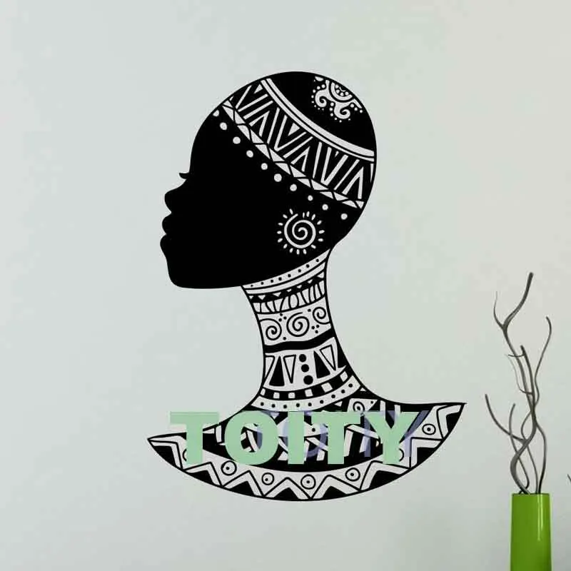 African Woman Head Turban Native Face Tattoos Wall Decal Vinyl Sticker Home Decor Ideas Room Interior Bedroom Wall Art Mural