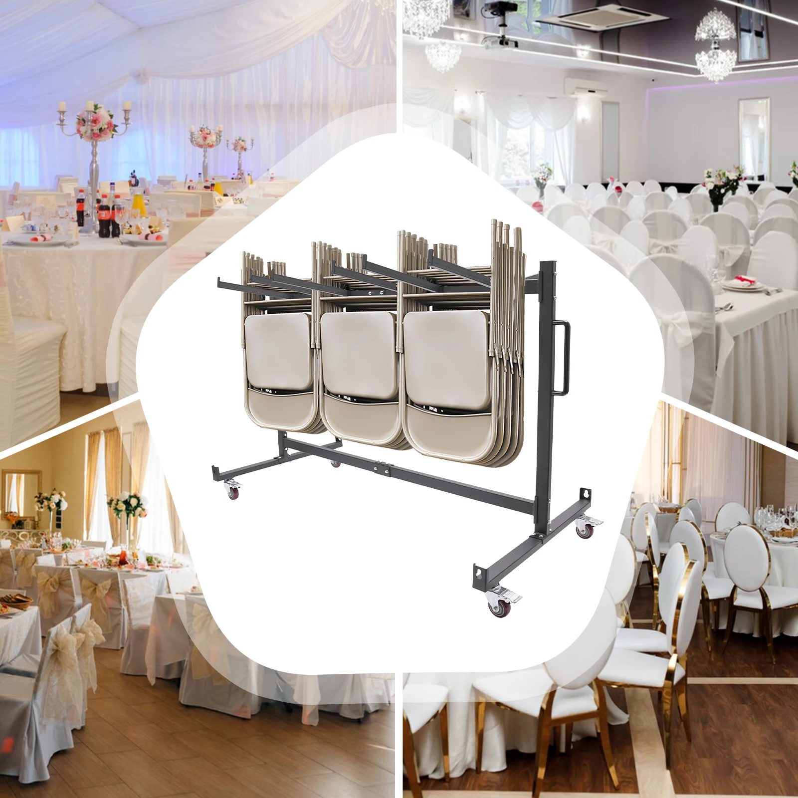 Q235 Steel Folding Chair Storage Cart, Holds Up To 42 Chairs, All Brake Swivel Wheels Heavy Duty Mobile Chair Transport Trolley For Hotel School Event Venue