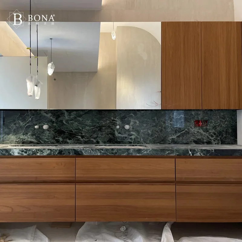 Modern Oak Bathroom Cabinet Luxury Stone Marble Ceramic Seamless Basin Toilet Wash Cabinet Marble Countertop Bathroom Cabinet