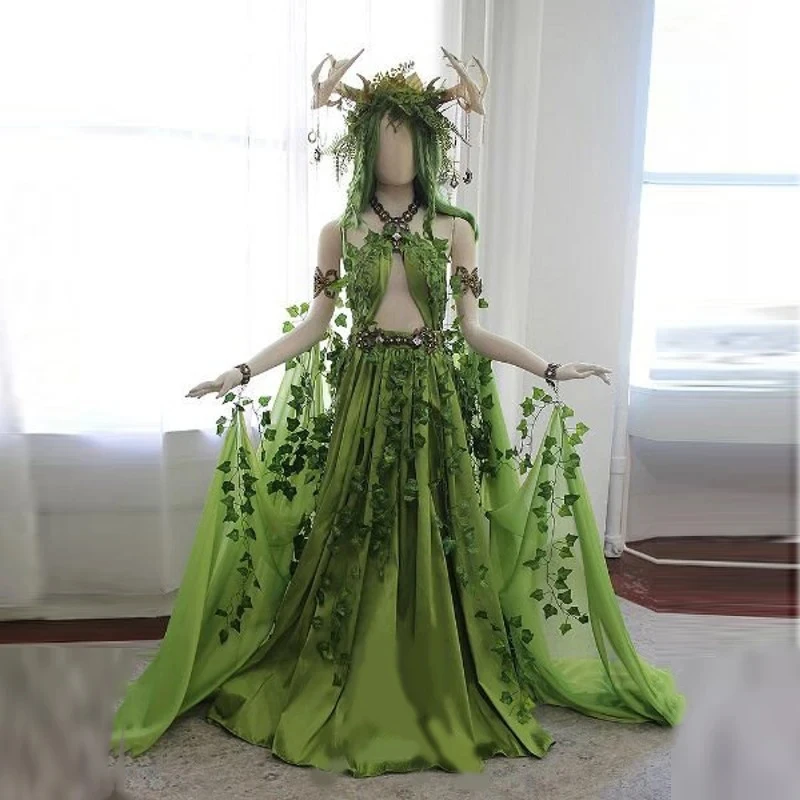 3D Floral Leaves Dubai Women Maxi Dresses Puffy A-line Prom Gowns Layered Arabic Green Tulle Long Prom Gowns Beading Halter