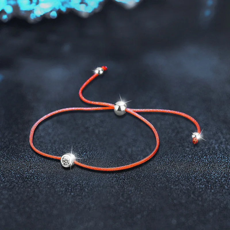 

Moissanite diamond red rope jewelry women's men's hand rope adjustable PT950 18K gold bracelet DIY accessories