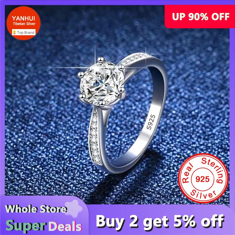 Allergy Free 100% Real 925 Sterling Silver Rings Women Round 1 Carat Zirconia Diamant Engagement Wedding Band Fine Jewelry