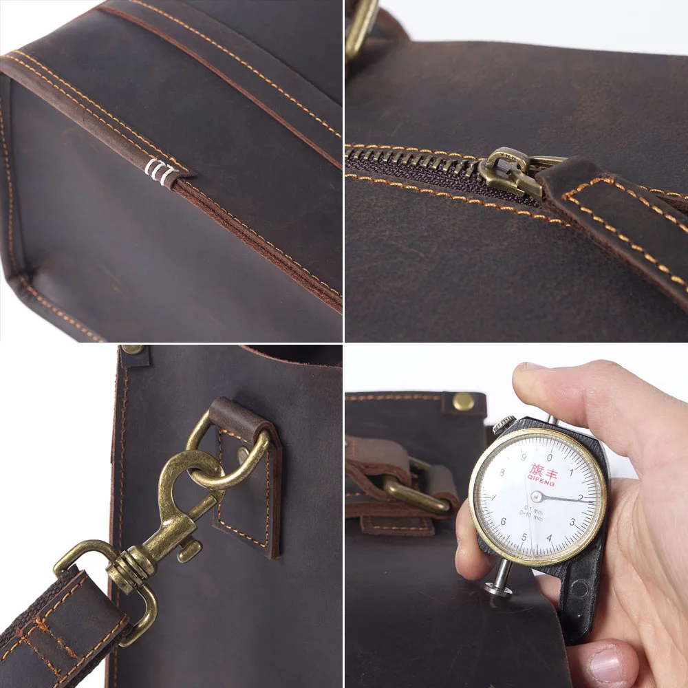 S.WORKER Vintage Echtleder Herren-Handtasche Rindsleder Aktentasche Schultertasche Handgefertigte Tragetasche 2020 NEU Crazy-Horse-Leder – Detail 19