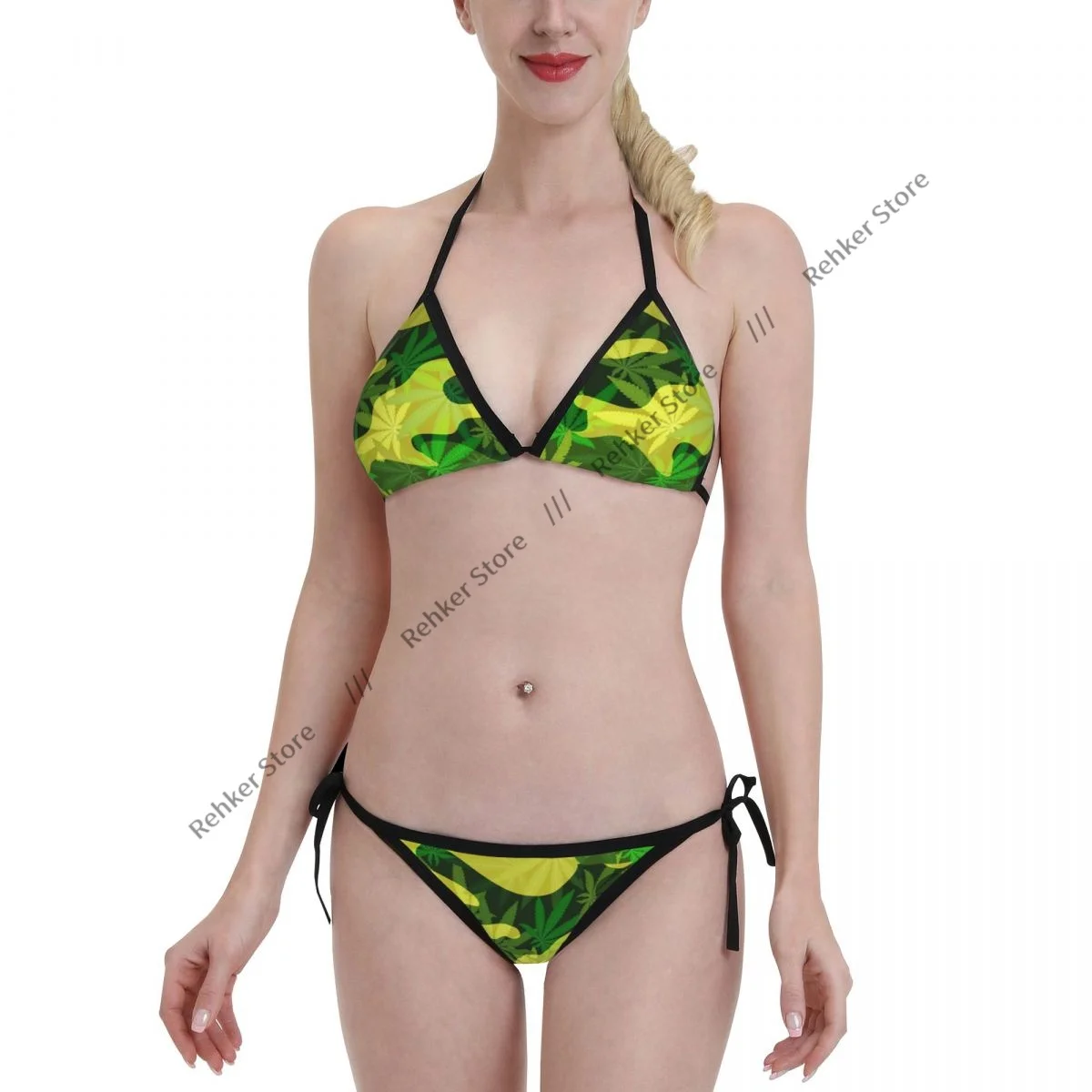 Biquíni sexy feminino maiô de duas peças roupa de banho Marijuana beachwear