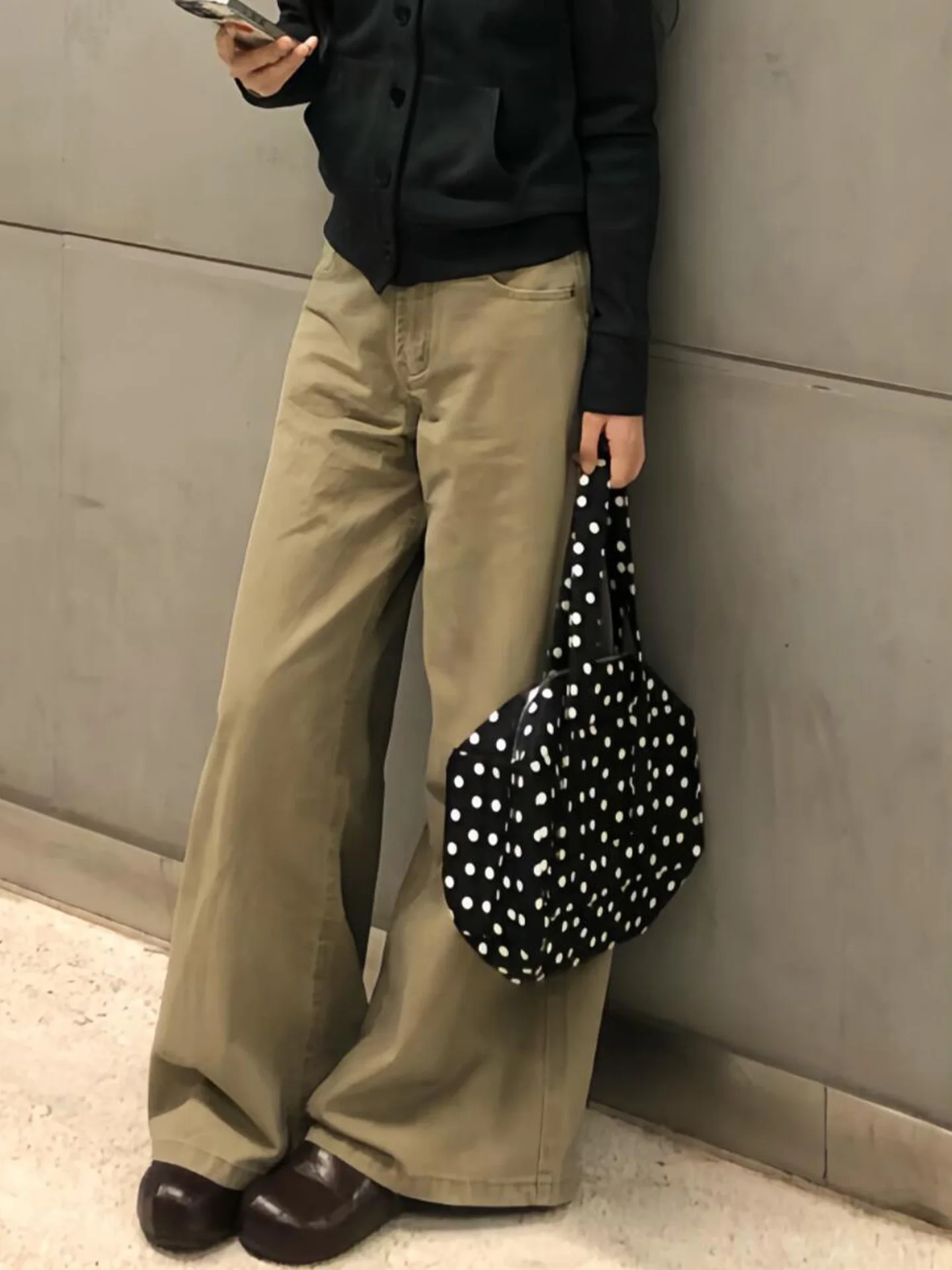 

American Style Khaki Wide Leg Jeans Women's Summer New Retro Wash Slimming Narrow Version LazyBF Denim Pants High Waist