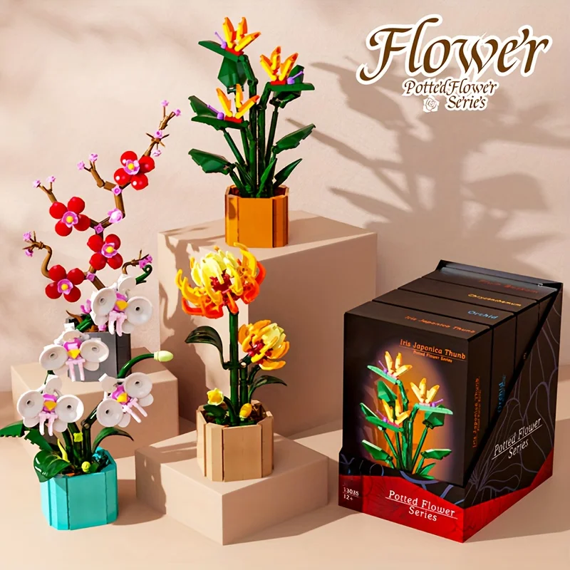 

Miniature potted orchids, magnolias, paradise birds, chrysanthemums building blocks, Valentine's Day and Mother's Day gifts