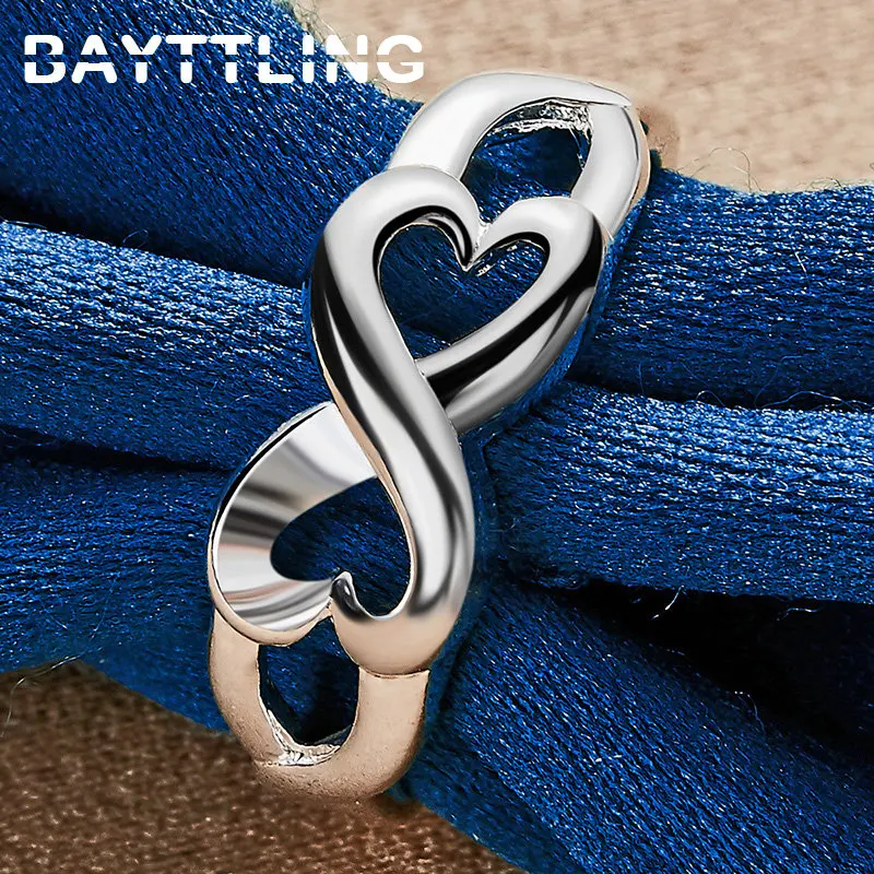 

New 925 Sterling Silver Ring Women 7/8/9/10# Simple Double Heart Ring For Fashion Wedding Gift Jewelry Accessories