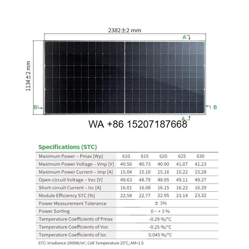 Wmwmnu Long Life 610W 615W 620W 625W 630W Solar Panel Monofacial PV Module IEC61215 IEC61730 Certified Large Solar Panels for