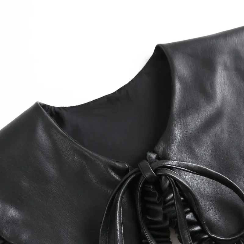 موضة الأسود بولي Leather الجلود وهمية طوق شال صغير لسترة الشتاء قميص قابل للإزالة انفصال طوق فو Cols الملحقات #5
