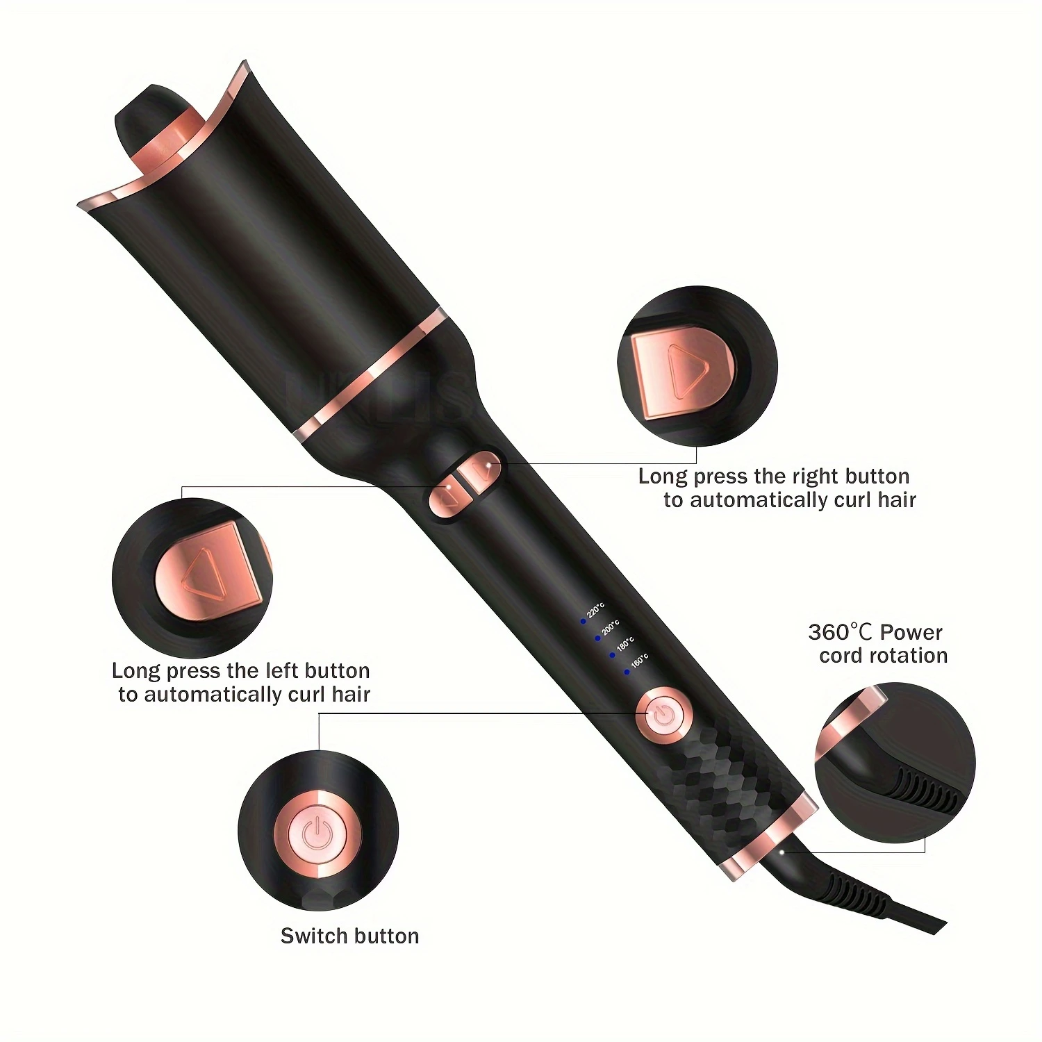StylishWomen Professional Ceramic Hair Curler Wand with Rotating Barrel for Effortless and Salon-quality Waves, Automatic Hair C