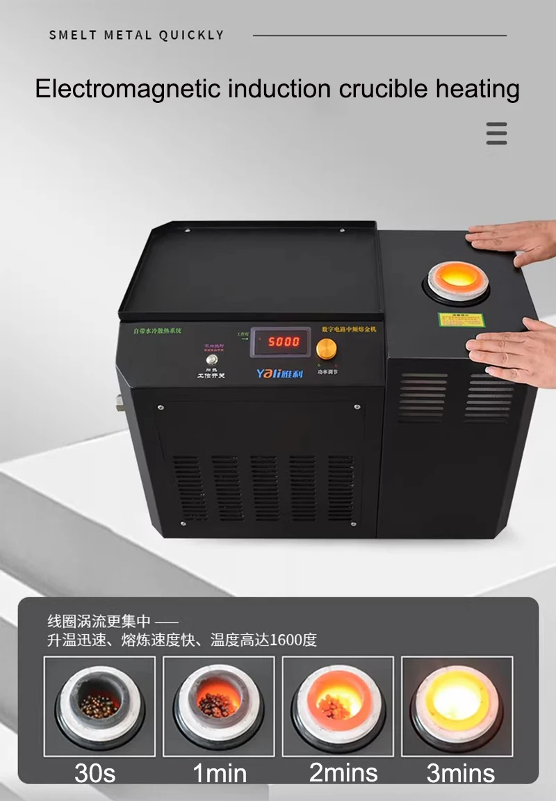 Small High-Frequency Induction Heating Machine, Integrated Water-Cooled Metal Melting Furnace for Gold Melting