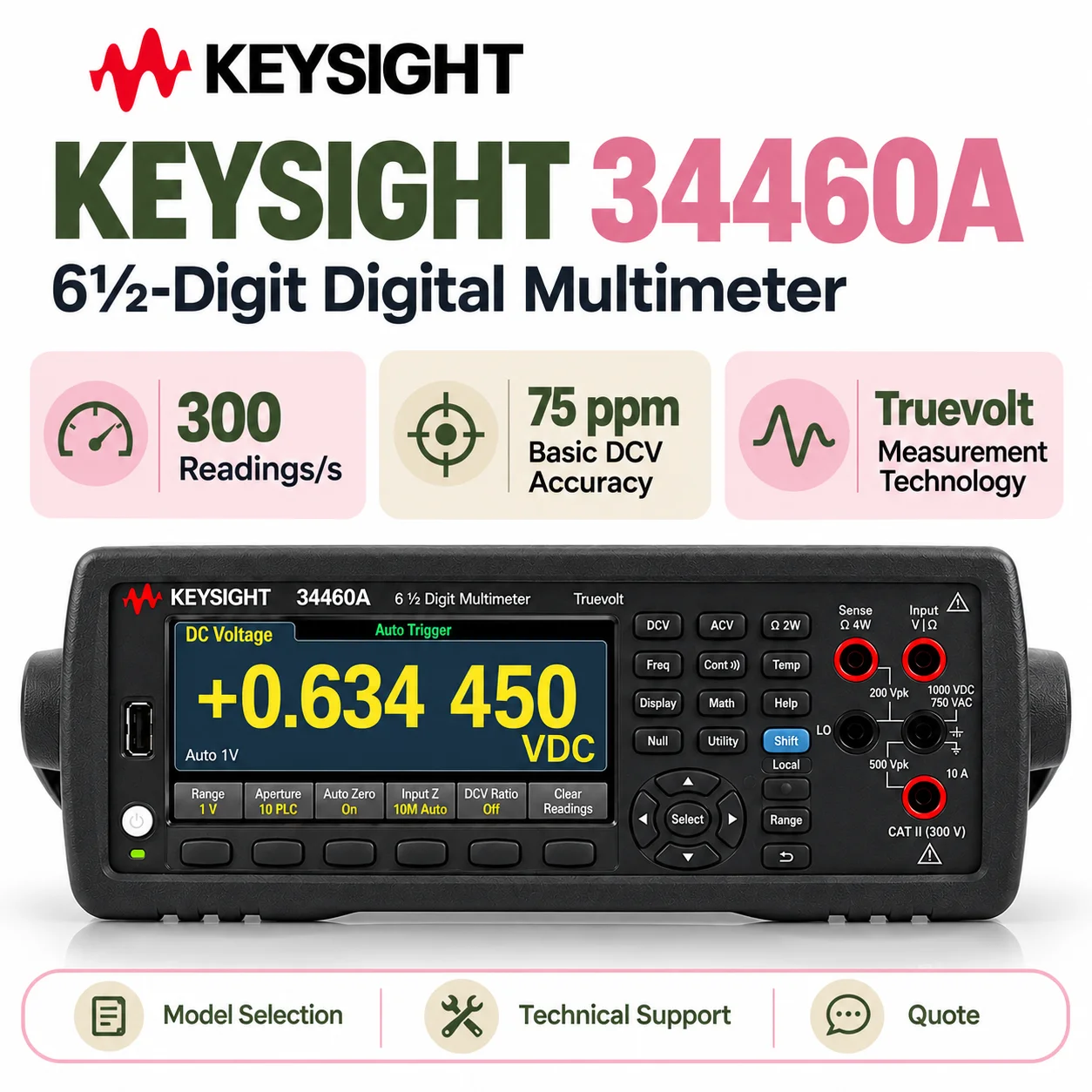 KEYSIGHT 34460A 6.5/7.5 Digit Precision Multimeter Bench DMM with 4.3