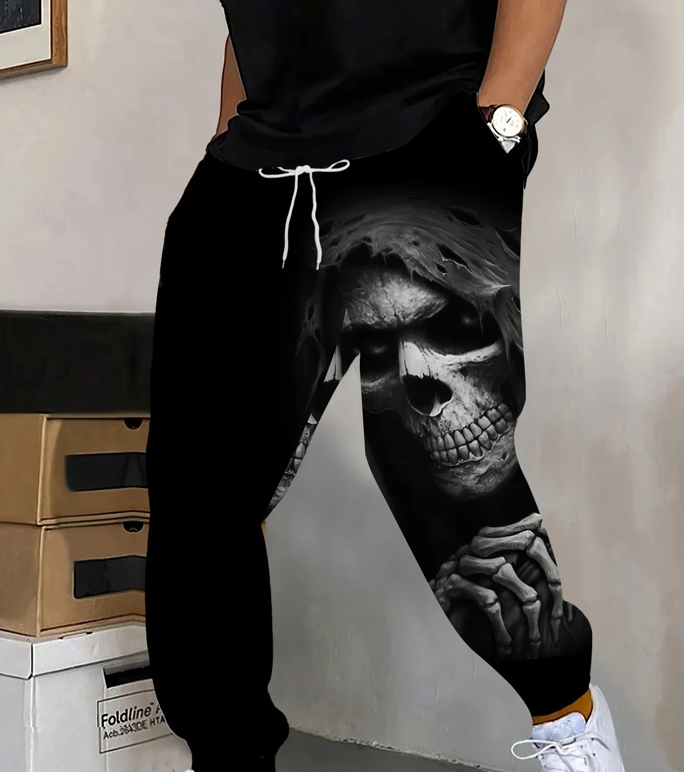 

Модные мужские повседневные брюки с 3D-принтом в готическом стиле с черепами, свободного кроя, для зимних видов спорта на открытом воздухе, большие размеры, хит продаж 2026 года
