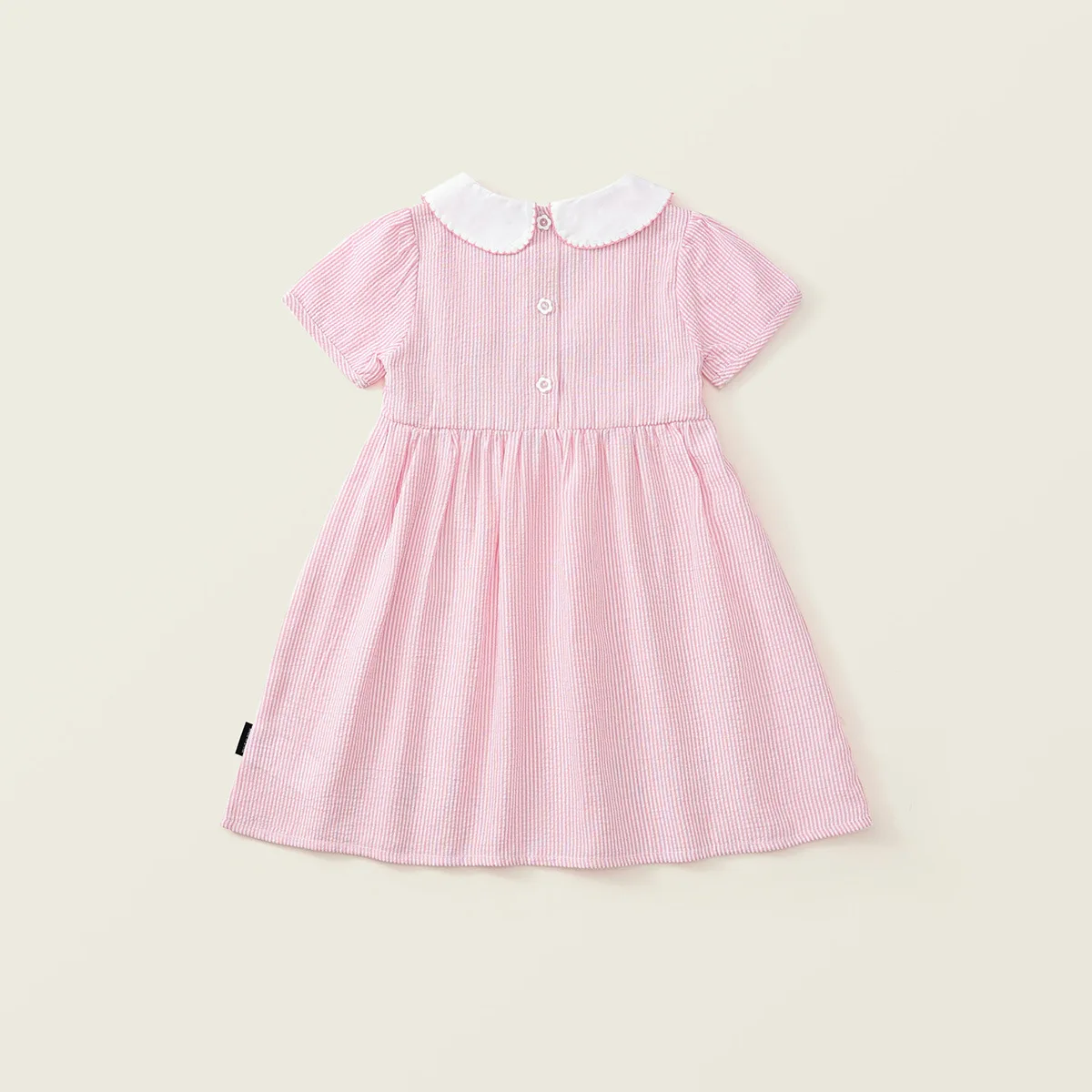 Girls Bebe Pink Pinstripe Cotton Smocked Dress Peter Pan Collar Short Sleeve Cute Bunny Dress