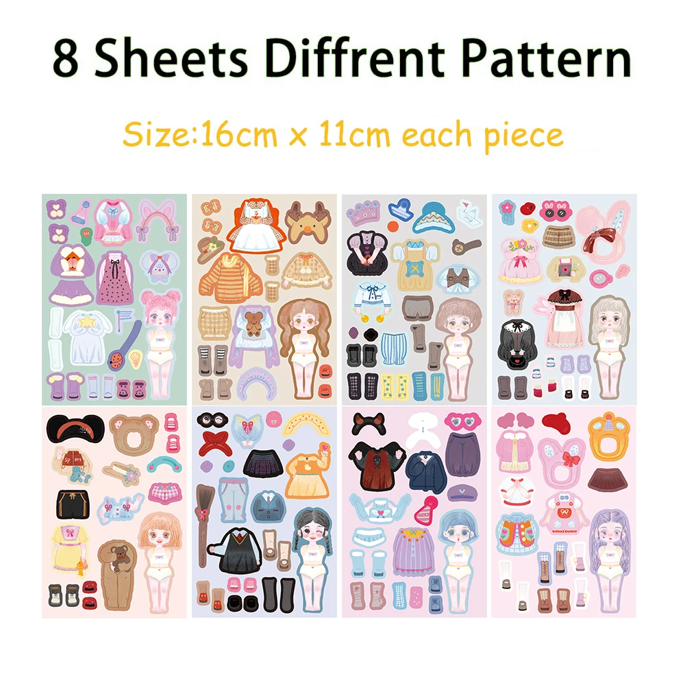 8/16Sheets Kawaii Replacement Stickers Make a Face DIY Puzzle Stickers Child Party Favors Cute Waterproof Stickers Toys Gift