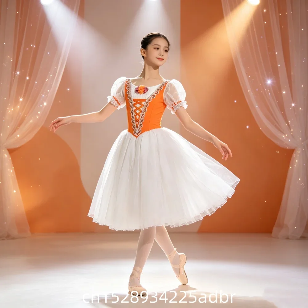 Ballet Simple Girl Giselle Can't Control Her Daughter's Long Gauze Skirt for Adults and Kid Performance Competition Dress