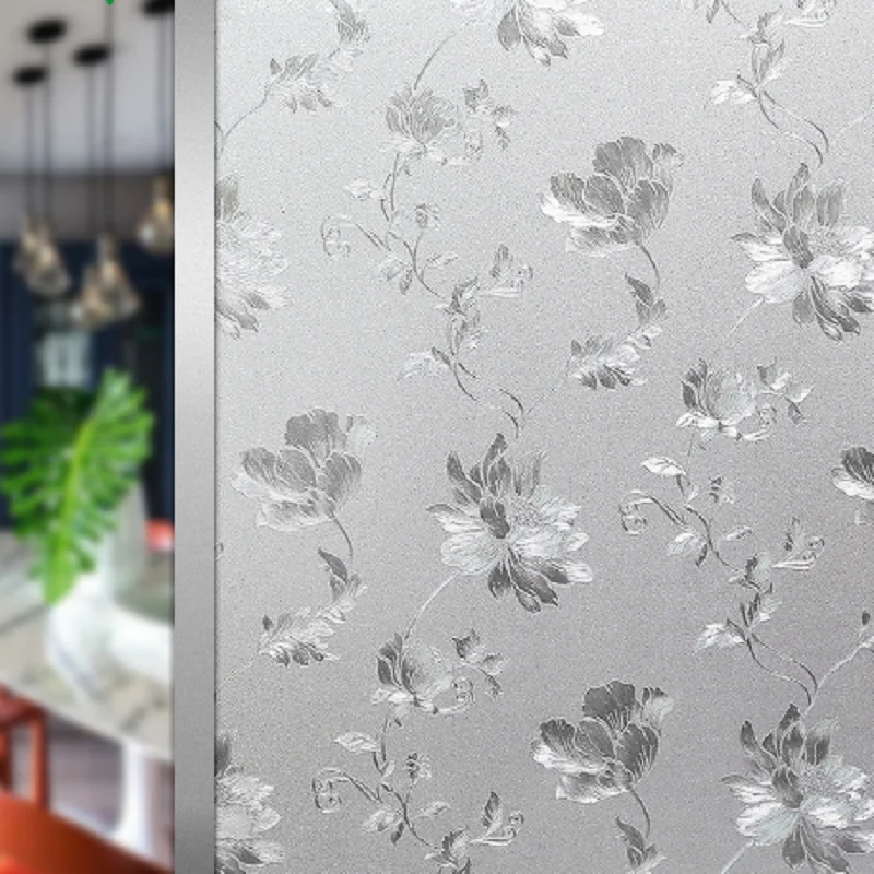 3D Flower Privacy Window Film, Frosted Static Cling Window Film Not-Adhesive Anti Uv Window Film for Home Bathroom Office