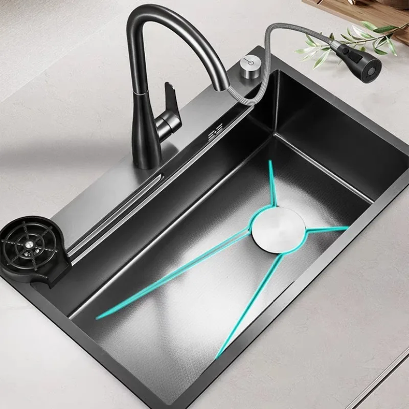 Multifunctional kitchen sink 304 stainless steel double sink with cutting board drain basket universal under the table