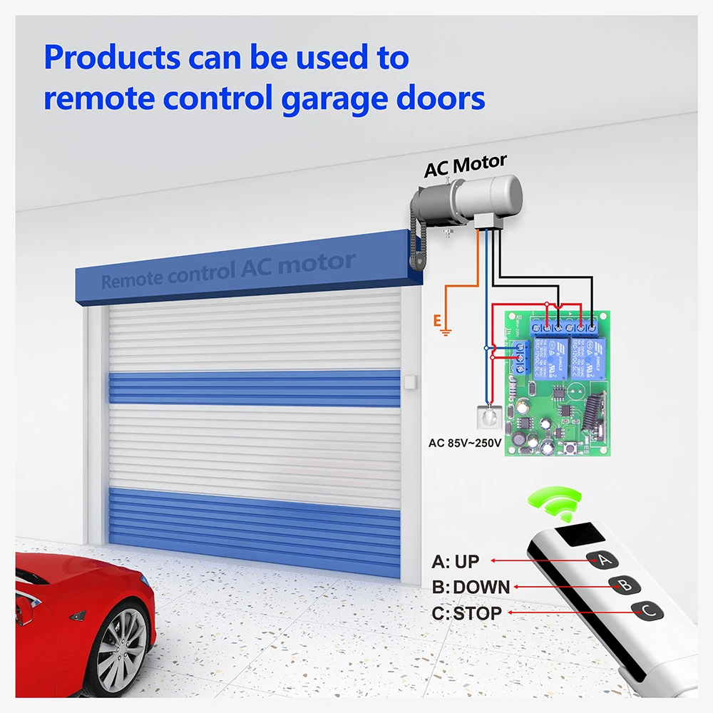 Interruttore di controllo remoto Wireless universale 433MHz modulo relè 110V 220V 2CH e trasmettitore da 60m per luce/cancello del Garage/gru/fai da