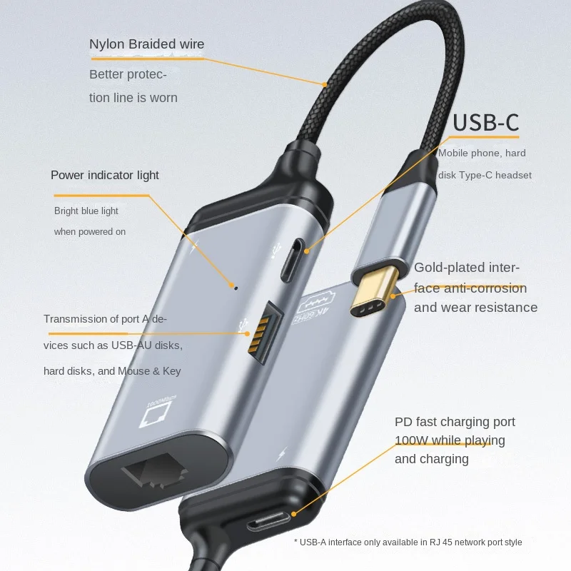 어댑터 USB-C usb 3.1 ~ 1000Mbps 기가비트 이더넷 네트워크 (암 PD 전원 포트 포함) 노트북 및