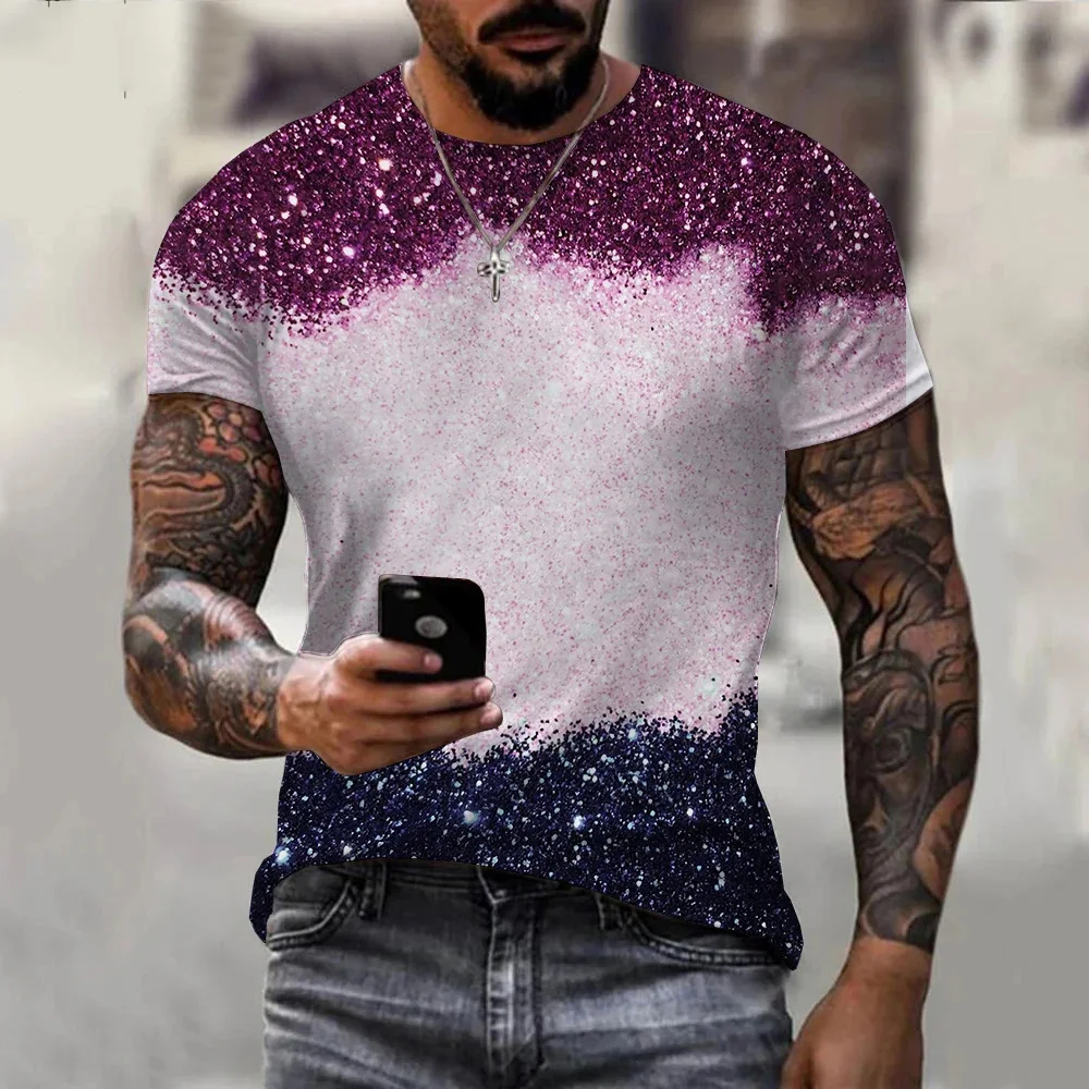 Men's T-Shirt 3D Printing Glitter Graphic Fashion Casual Loose T-Shirt Harajuku Vintage Oversized High Quality Social Clothing