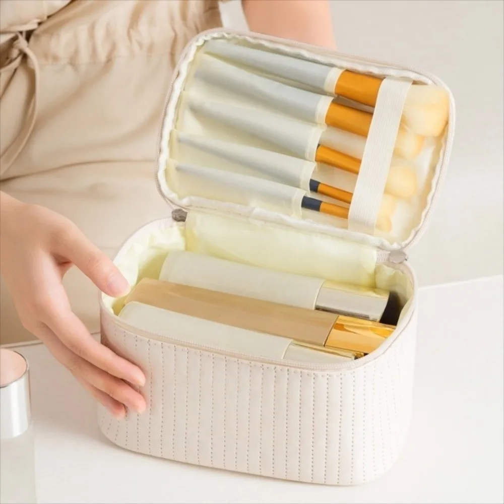 Multipurpose Travel Wash Storage Bag Cute Solid Color Portable Makeup Bag Large Capacity PU Leather Toiletry Organizer Outdoor