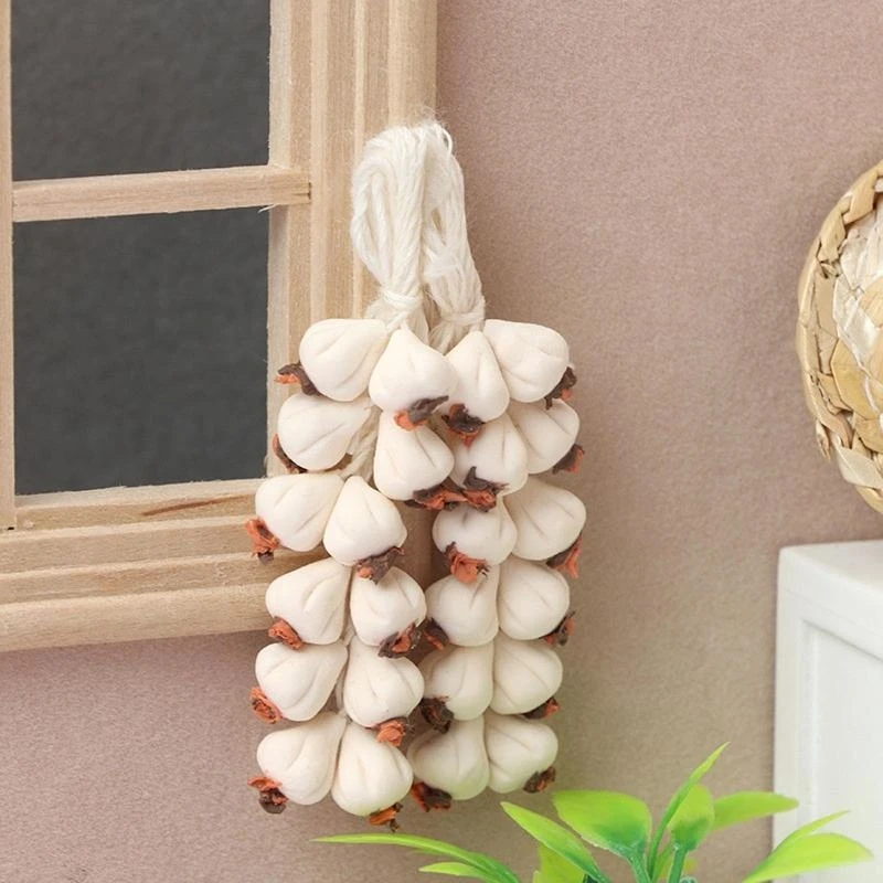 Casa muñecas miniatura hecha a mano café accesorio cocina 5 cuerdas cuerda ajo 15UB