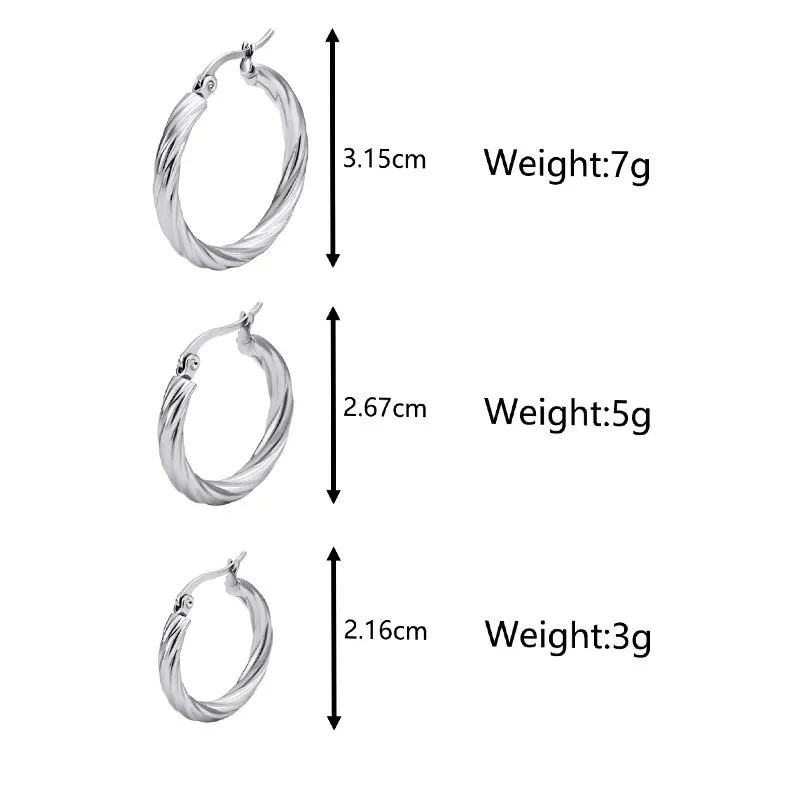 3pair/set Simple Twist Circle Round Hoop Earrings for Women Waterproof Stainless Steel Huggie Ear Buckle Statement Jewelry 2026