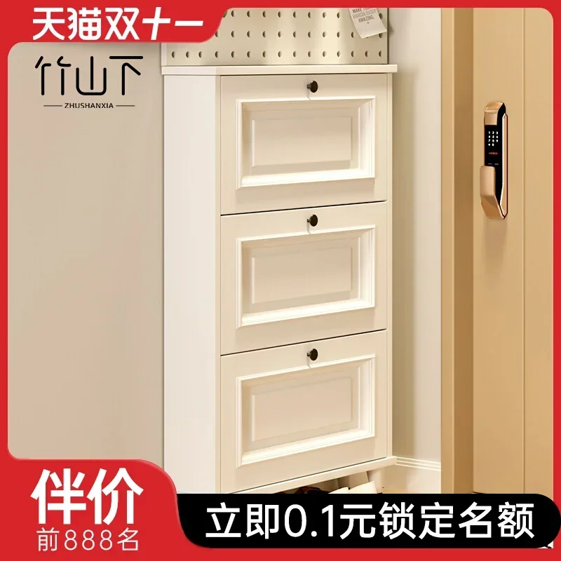 

Ultra-thin tipping bucket shoe cabinet multi-layer household door storage artifact small and narrow space entry entrance