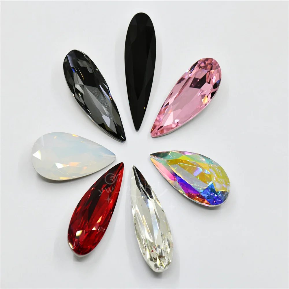 k9 50mm x20mm glass pointback Rhinestone  Long TearDrop jewels and home Decoration High quality large stones  for needlework