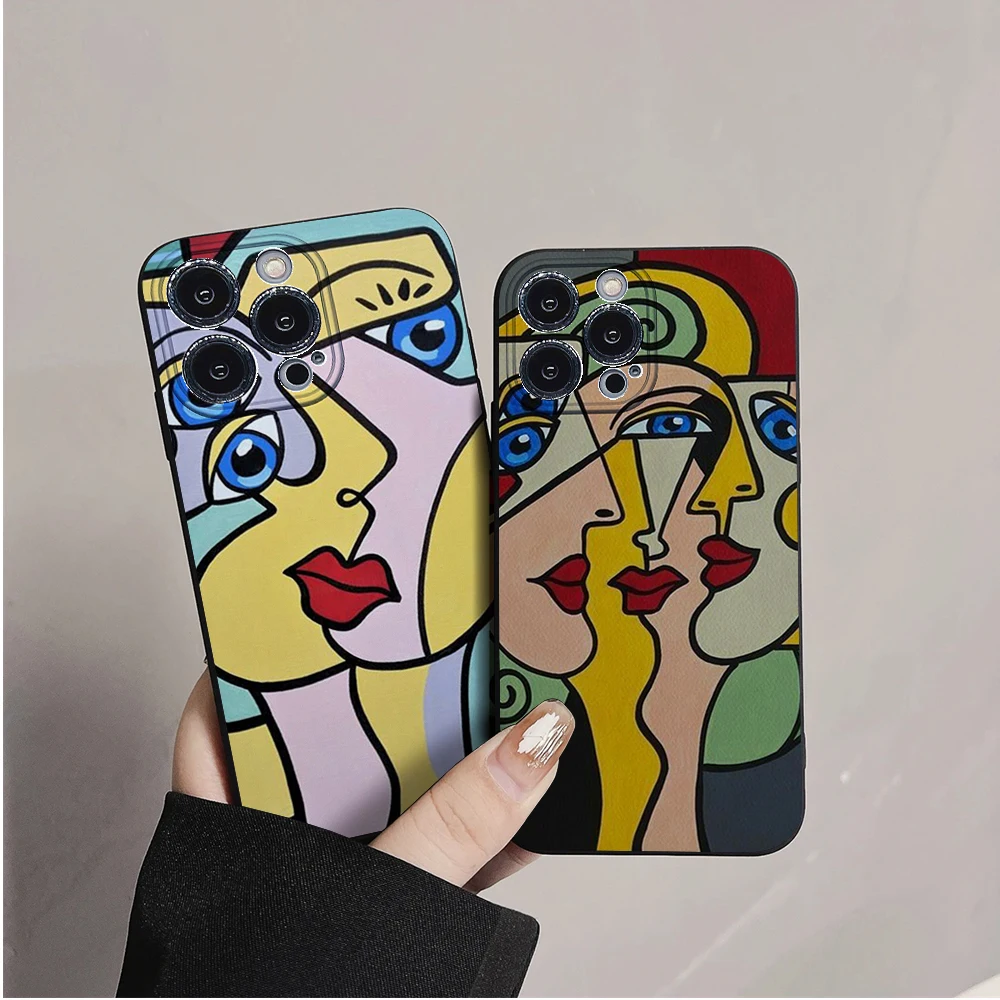 Picasso Abstract Art Painting Phone Case For IPhone 11 12 13 14 15 16 Mini Plus Pro Max Silicon Black Soft TPU Cover