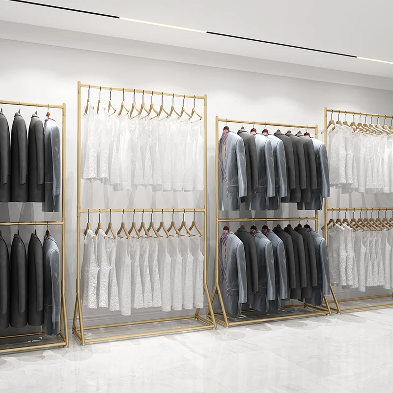 

Display double-layer floor rack children's clothing hanger can be lifted and adjusted photography building hanging clothes