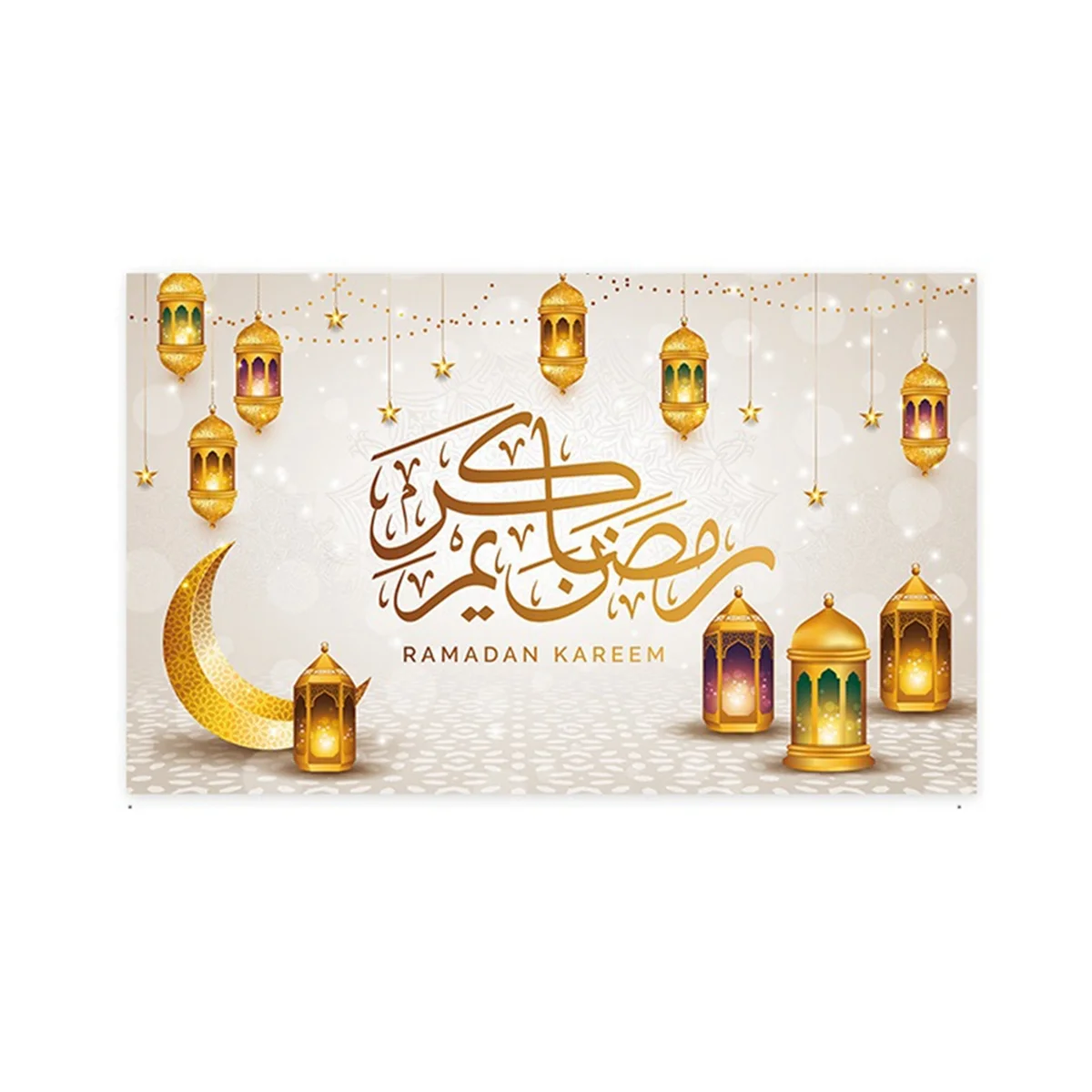 180x110cm Ramadan Festival Decor Hanging Flag Moon Row of Lights Holiday Party Photography Background Cloth,E