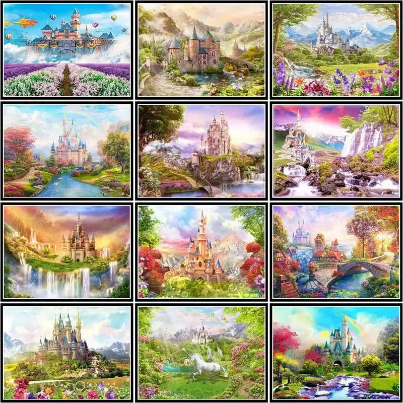 

114710 Paint By Number Castle Scenery Diy Pictures By Numbers Landscape Kits Drawing On Canvas Acrylic Paint Art Gift Home De