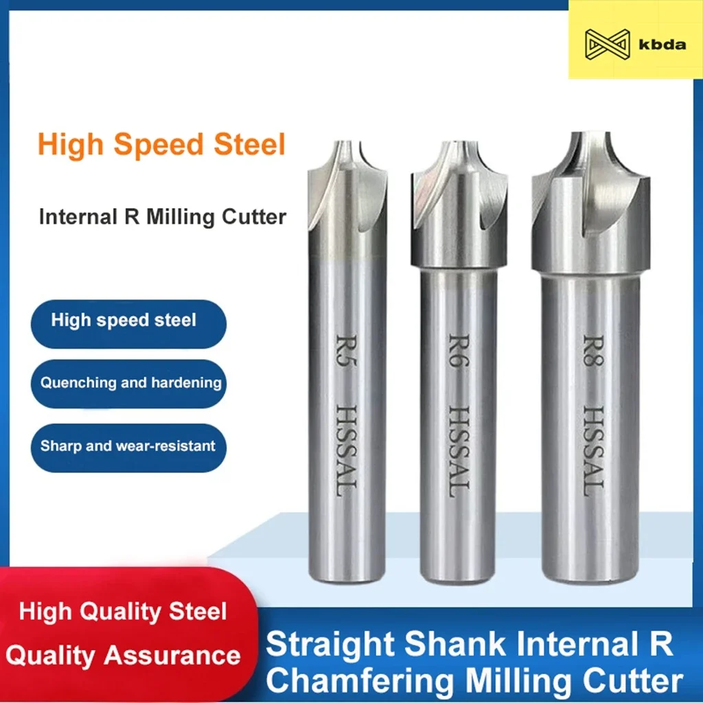 KBDA 1Pcs HSS Straight Shank Inner R Corner Rounding End Mills R1-R12.5mm Ball Nose End Mills (R2/R3/R4/R5/R6/R7/R8/R9/R10)