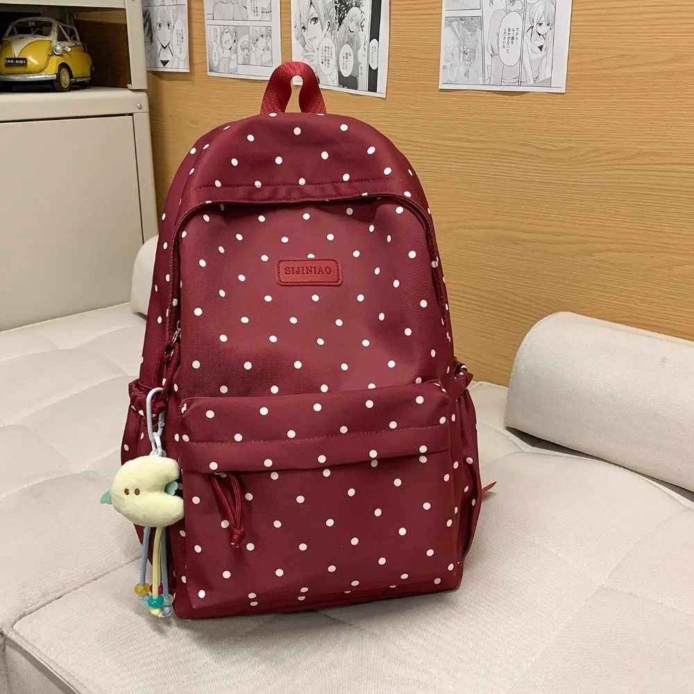 Daily Dual-Shoulder Polka Dot Backpack Large Capacity Lightweight Travel Backpack Cute Waterproof School Bags Hiking