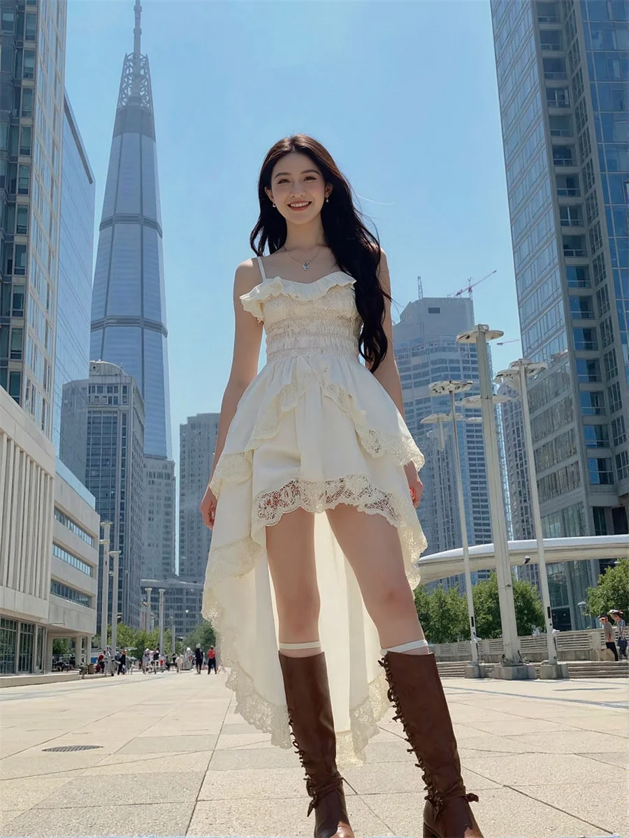 فستان نسائي على شكل حرف A برباط حافة منتفخة أرجواني ناعم وأحزمة خفيفة الوزن متدفقة غير متناظرة كتلة ألوان عرقية يابانية #6