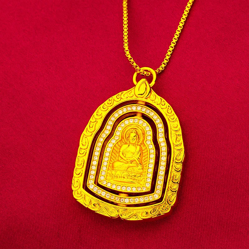 Guanyin Pendant Necklace Women's 24K Gold AU999 - Luxury necklace, soft luster, for family gatherings