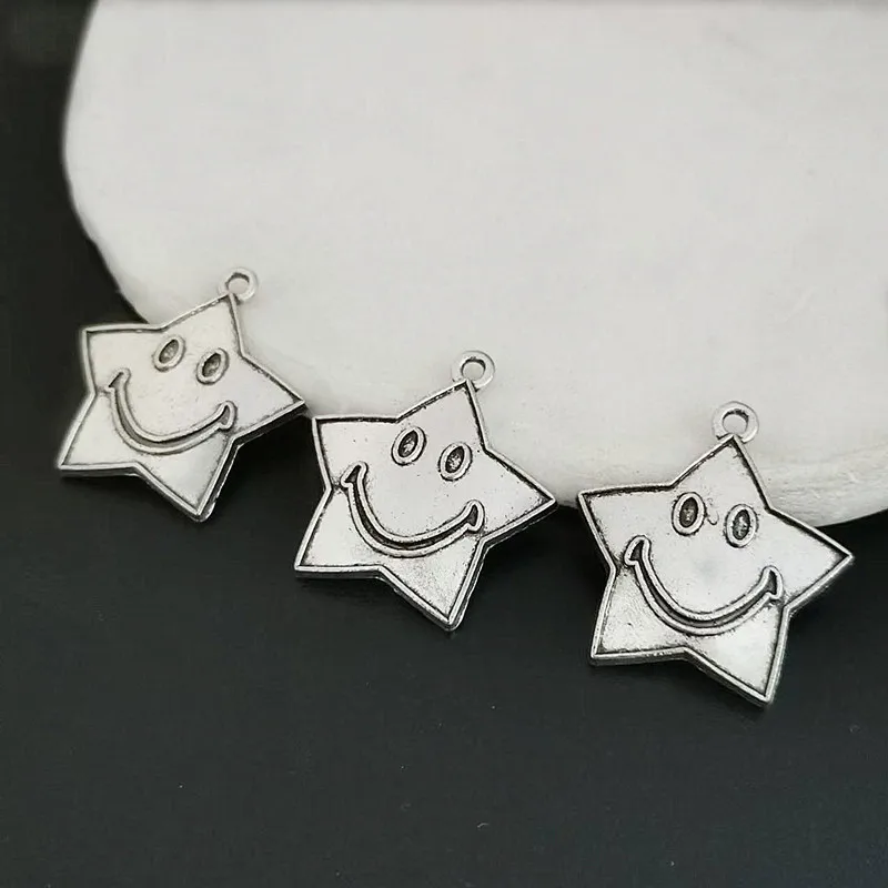 8Pcs/Lot 22*24mm Antique Silver Plated Metal Alloy Star Smile Charms Fit For DIY Accessories Jewelry Making Findings