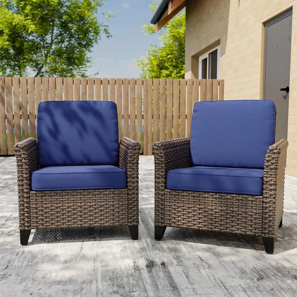 

Harbor Retreat 2 Piece Wicker Patio Chairs With Cushions, Outdoor Sofa, Balcony Furniture With Deep Seating 4 H Cushions, Pe