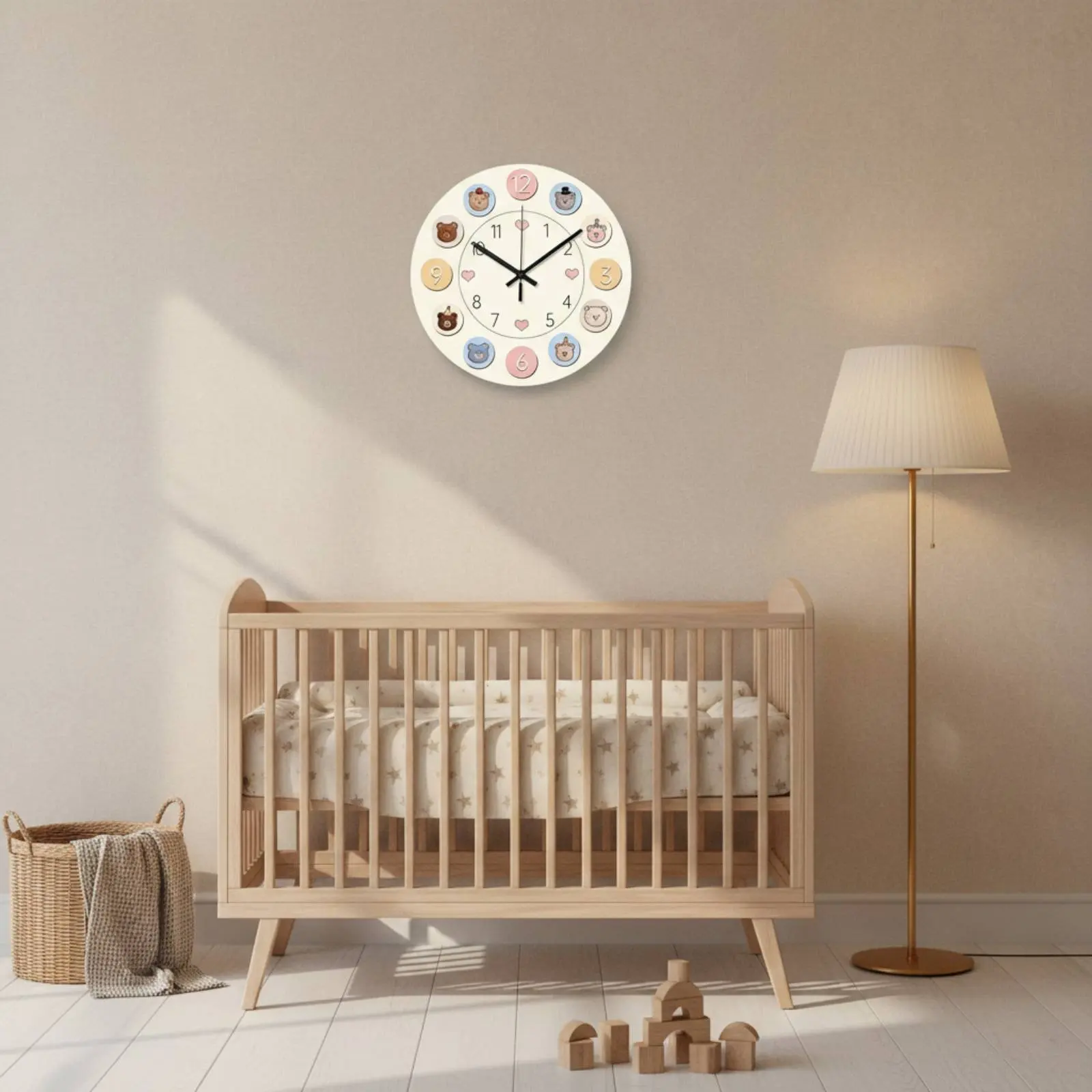 Cartoon Teddy Wall Clock Non-Ticking Cartoon Creature Wall Clock for Young Children