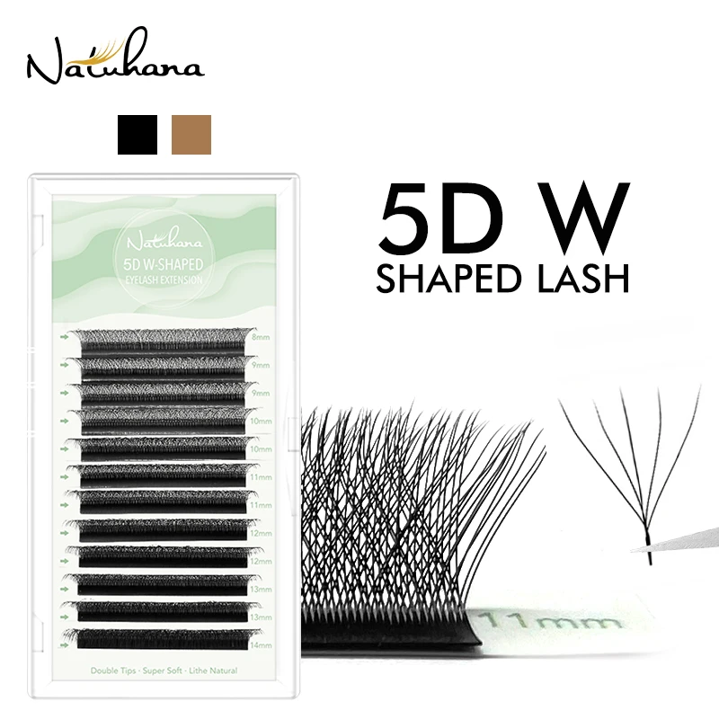 NATUHANA W-Form Wimpernverlängerungen 3D 4D 5D 6D W-förmige braune schwarze Kleeblatt-Wimpern Handgefertigte vorgefertigte Volumen-Wimpernfächer