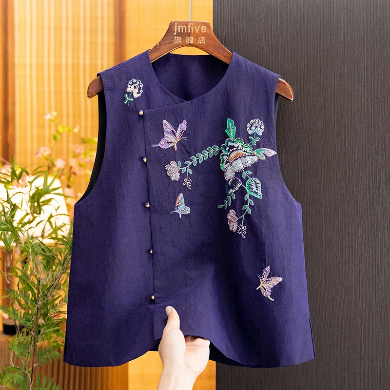 New Chinese-Style Silk Crackle-Patterned Stylish Vest for Women, 2026 Autumn New Retro National Style Sleeveless Jacket for Women