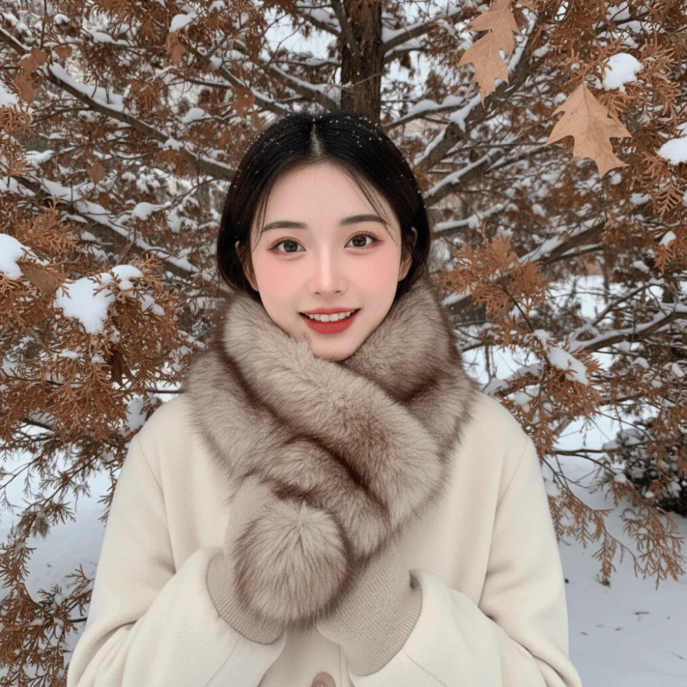 Double Sided Magnetic Fur Scarf Windproof Thick Neck Warmer Cozy Warmth Lightweight Fluffy Collar Wrap Office Ladies