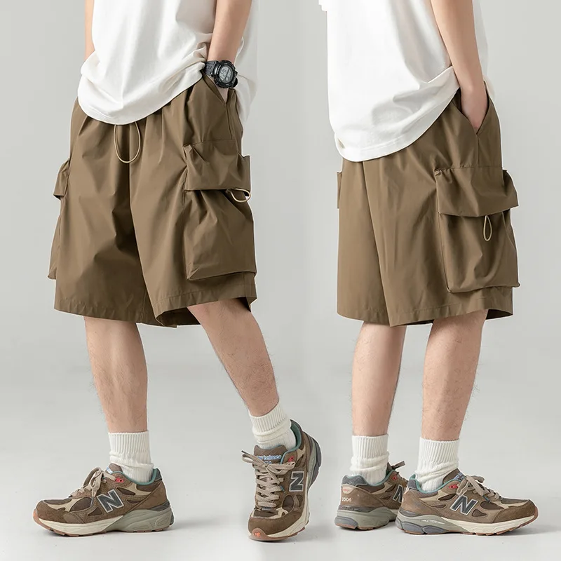2026 Summer New Japanese Style Large Size Thin Shorts Men Loose Knee Cargo Shorts Hip Hop Streetwear Male Short Trousers