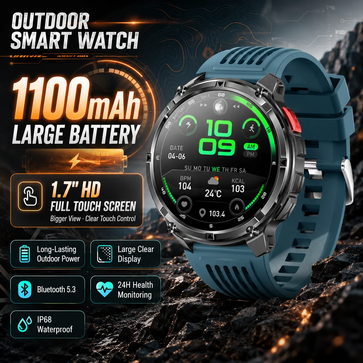 Smart Watch Multi-sport Mode Sleep Analysis Health Monitoring LED Flashlight Bluetooth Calling 1100mAh Battery Smart Watch