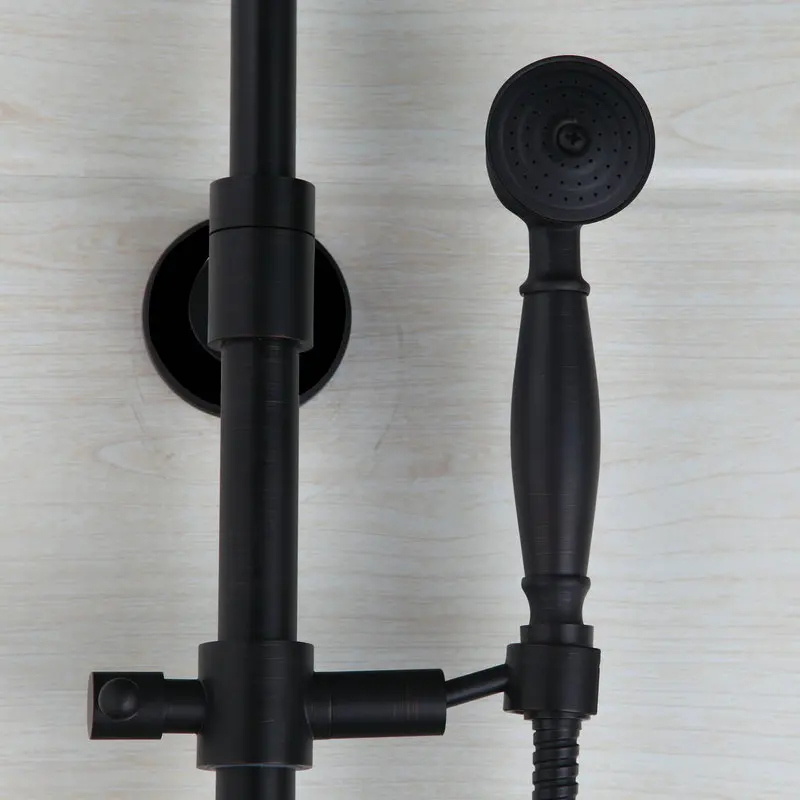 JIENI 8 Inch Rain Shower Head Black ORB Valve Hand Spray Hose Bathtub Basin Sink Shower Set Torneira Tap Mixer Faucet