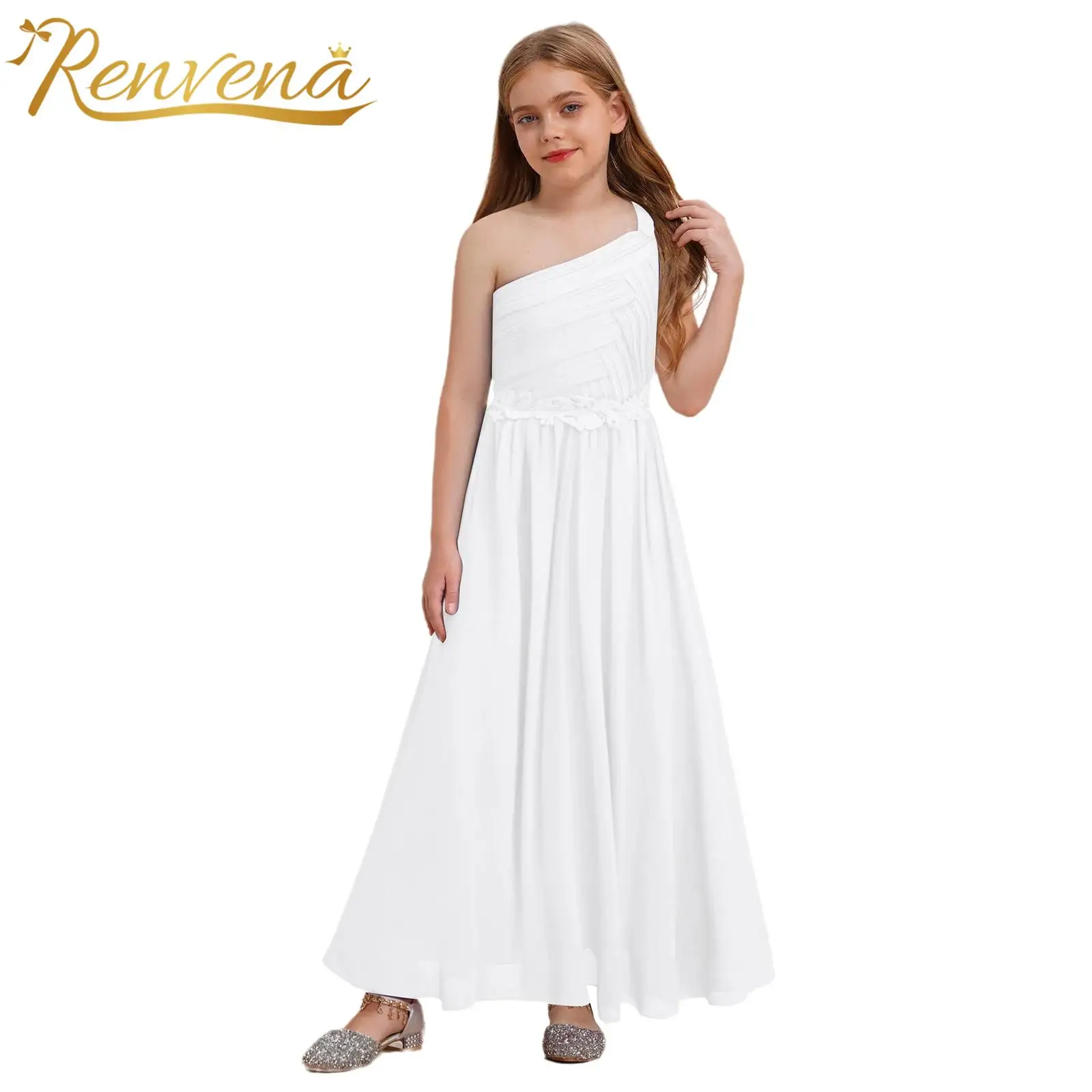 

Элегантное детское платье 2026 года для девочек, на одно плечо, для лирического танца, костюм для причастия, свадебное платье для девочек-цветочниц