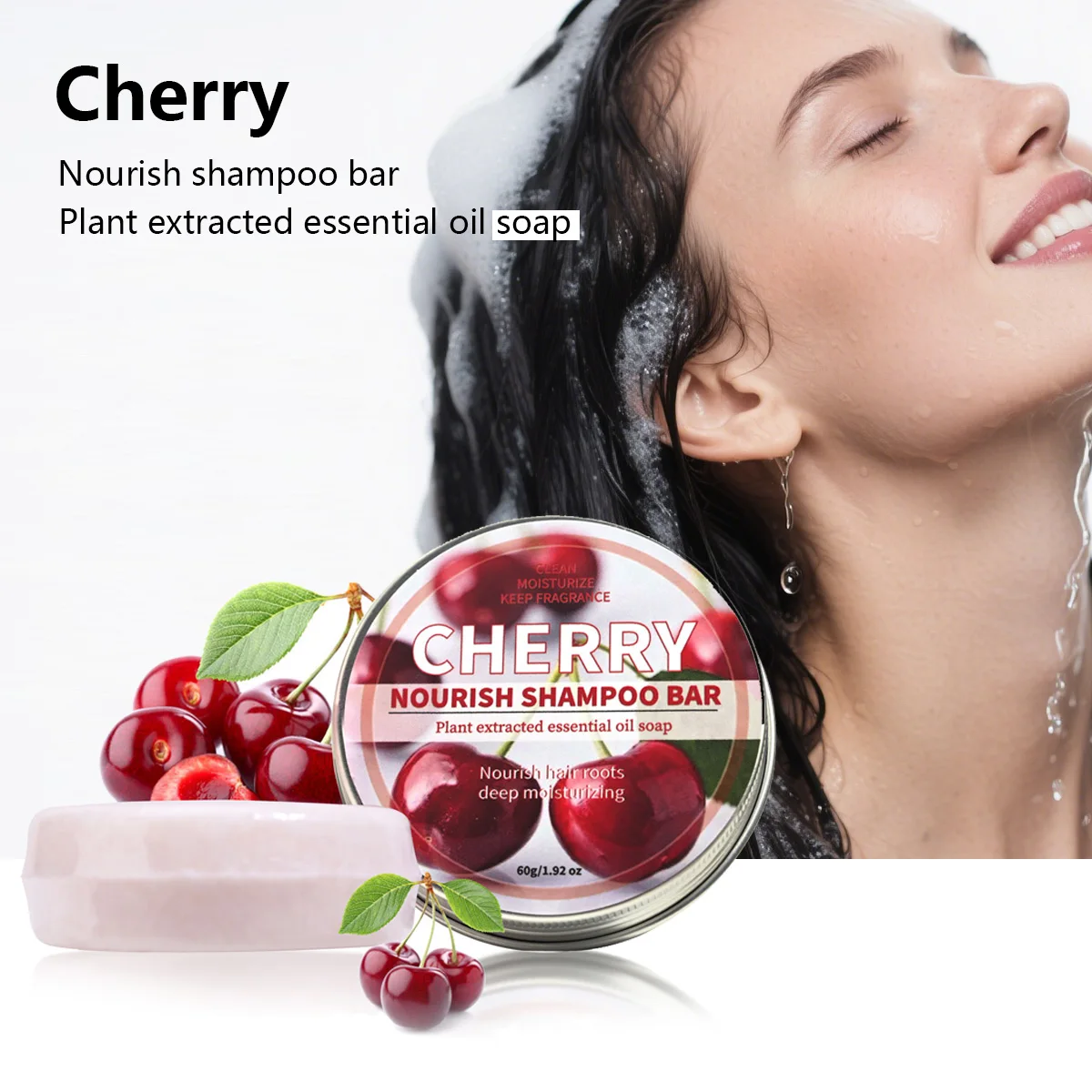

Cherry Fruit Essence Shampoo Bar, Plant Extract Essence Moisturizing and Nourishing Deep Cleansing Hand Soap, Soft Shampoo and Ha