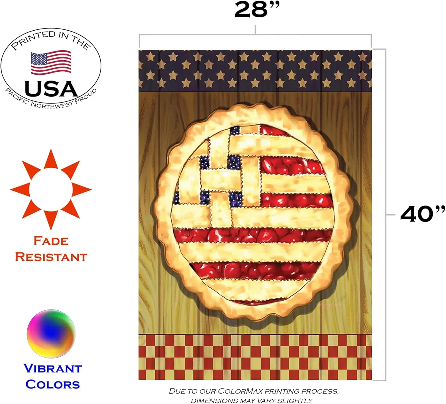 Toland Home Garden 109822 American Lattice Pie Patriotic Flag 28x40 Inch Double Sided Patriotic Garden Flag for Outdoor House Fl